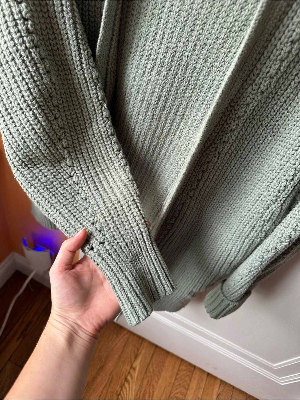 Free People Open-Front Chunky Knit Cardigan - Sage Green - Picture 2 of 7